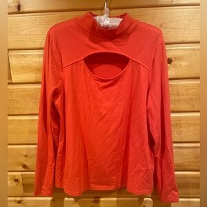 Candace Cameron Bure Coral Cut-Out Long Sleeve Top Size Large